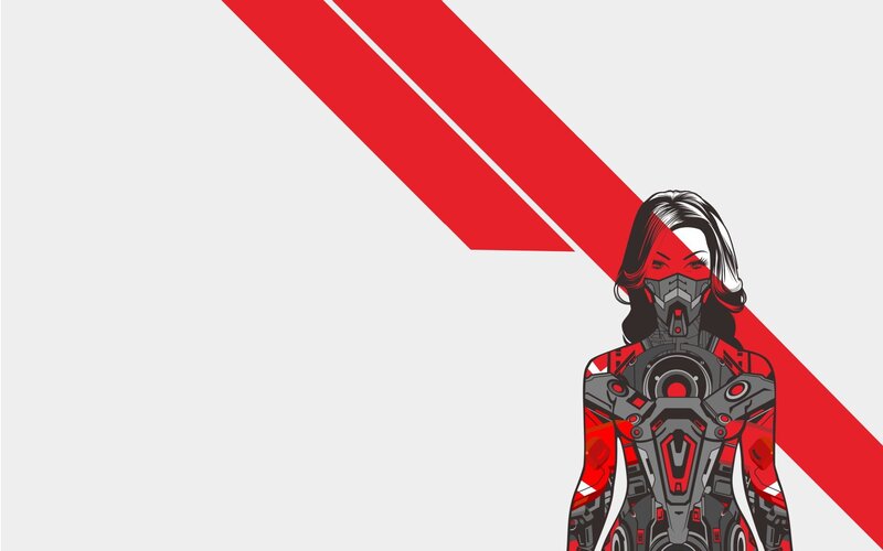 Female Cyborg Character — Red, Dramatic, Digital Art