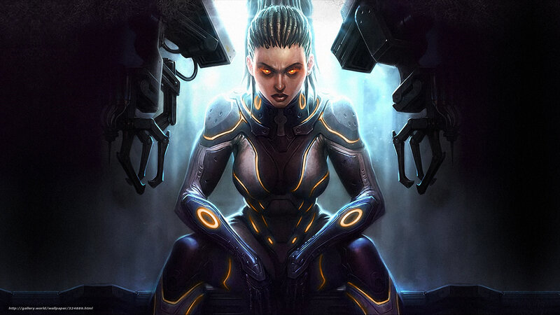 Female Cyborg in Armor — Black, Dramatic, Digital Art