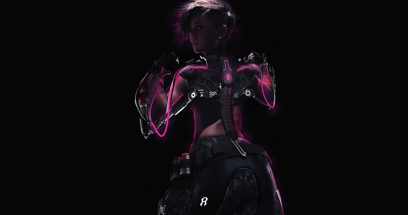 Female Cyborg in Armor — Black, Dramatic, Night