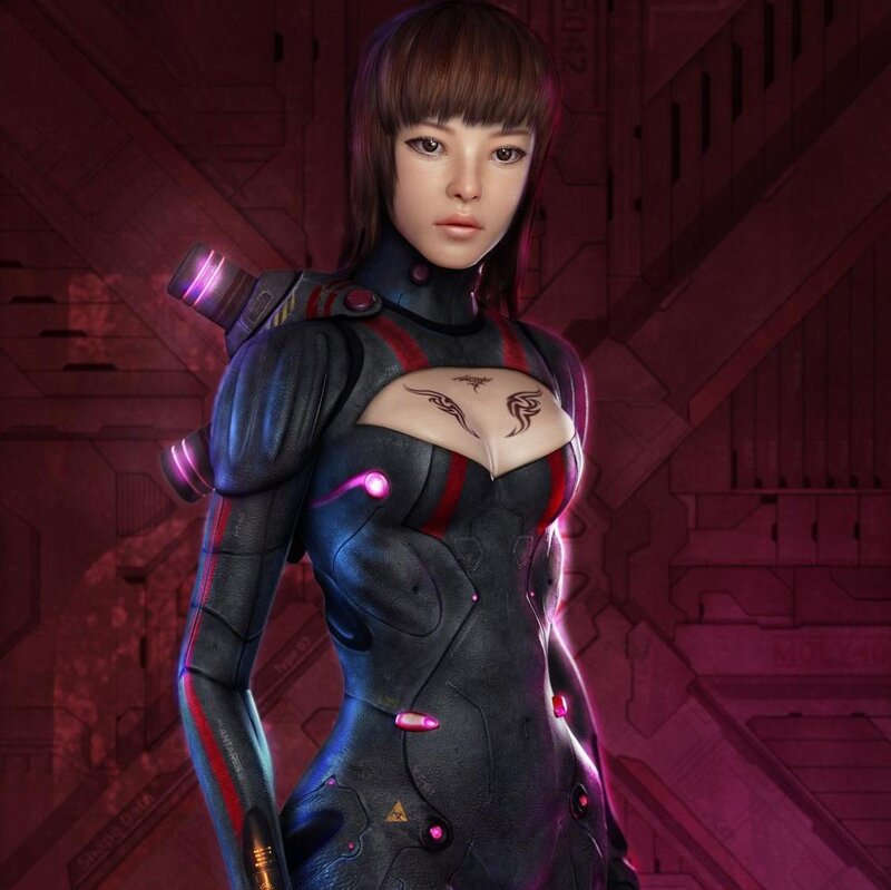 Female Cyborg in Armor — Black