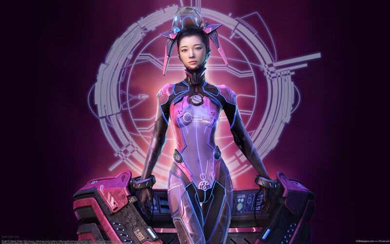 Female Cyborg in Armor — Purple