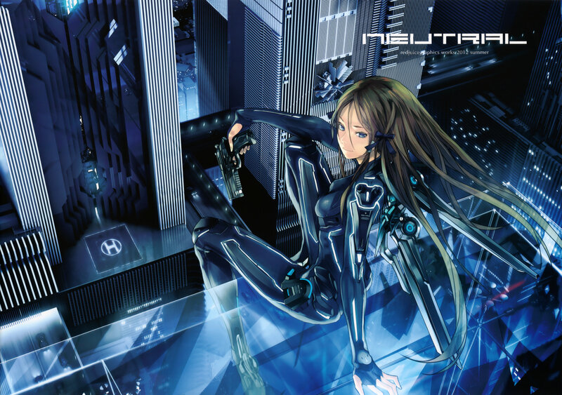 Female Cyborg in City — Blue