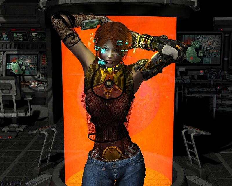 Female Cyborg in Cockpit