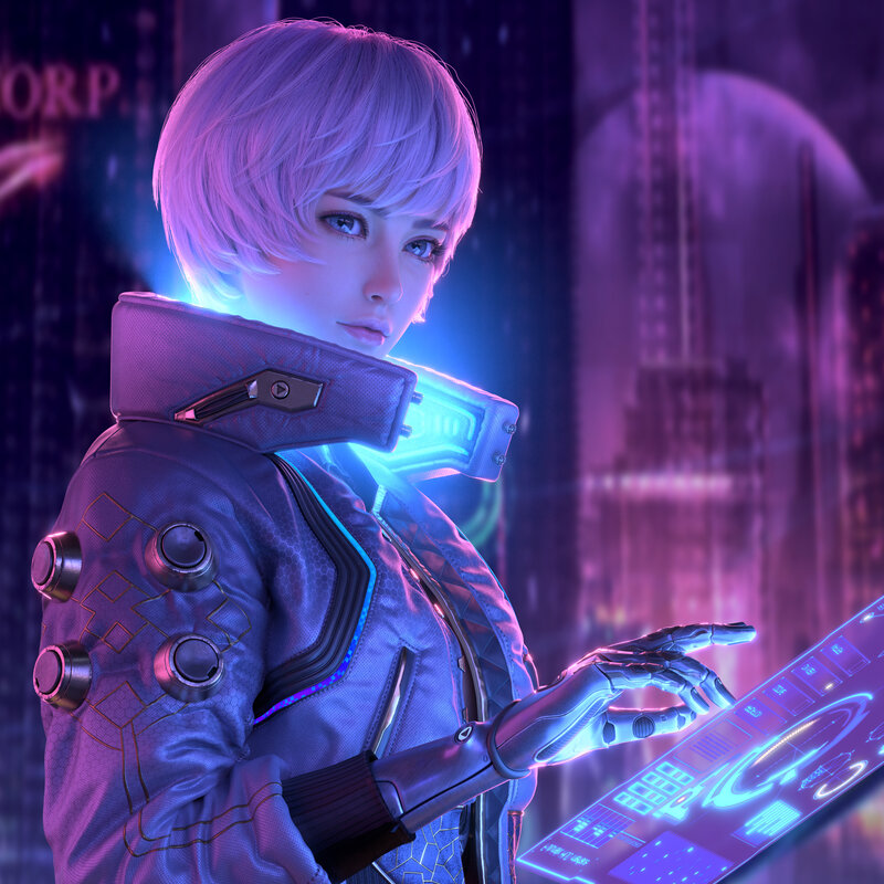 Female Cyborg in Cyberpunk