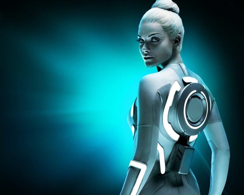 female cyborg in futuristic suit
