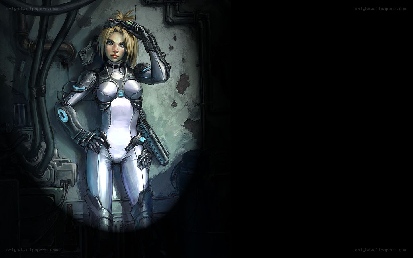 female cyborg in industrial setting