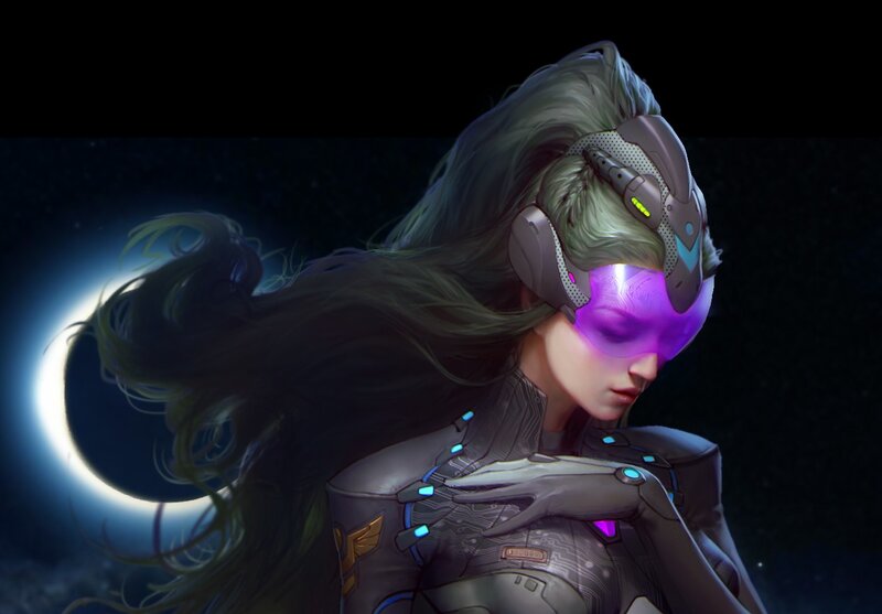 Female Cyborg in Space — Purple