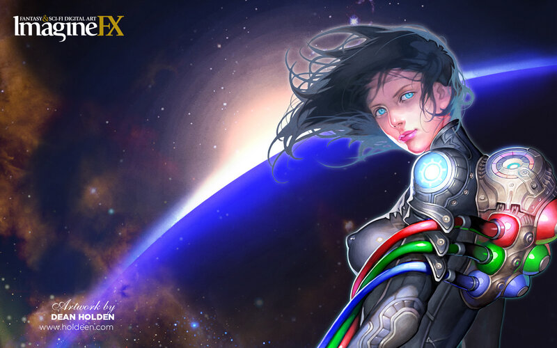 female cyborg in space