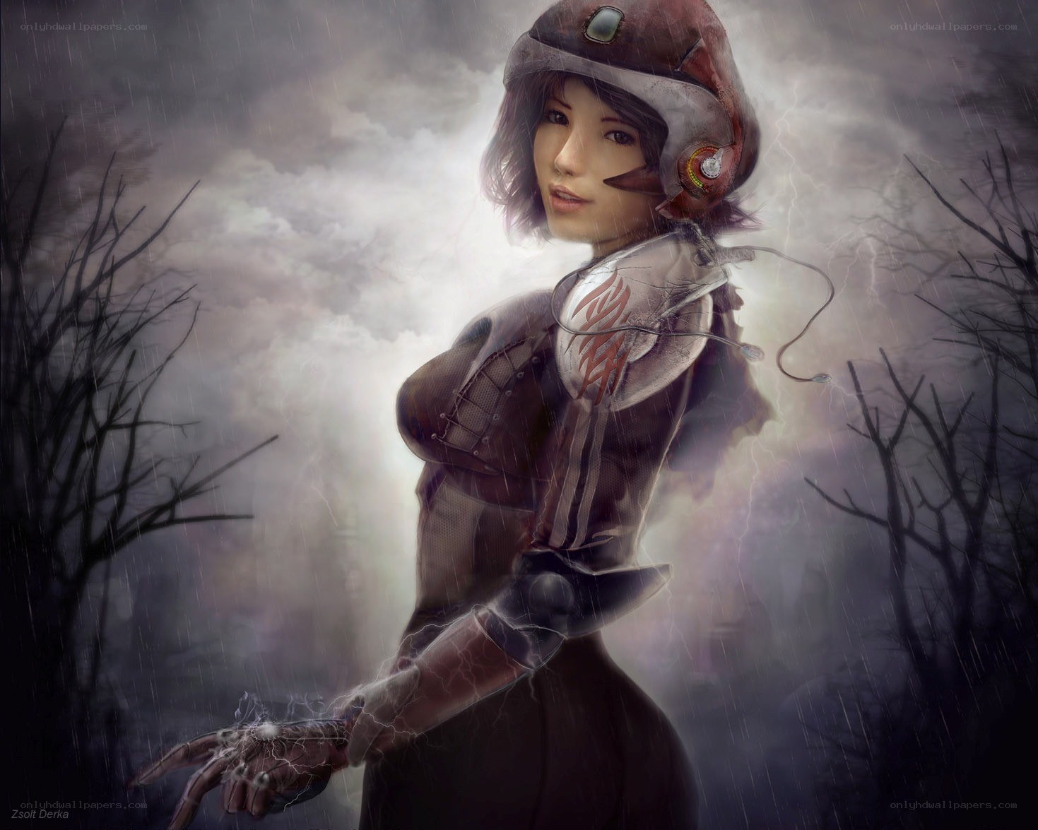 female cyborg in storm