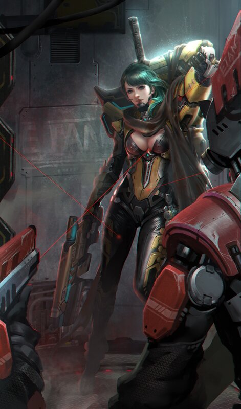 Female Cyborg Soldier — Black, Dramatic, Digital Art, Sci-fi Armor