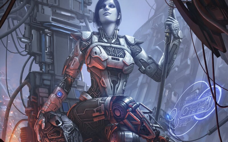 Female Cyborg Soldier — Gray, Dramatic, Digital Art