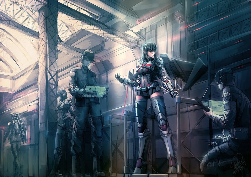 Female Cyborg Soldier — Gray, Dramatic