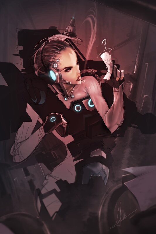 Female Cyborg Soldier — Purple, Dramatic