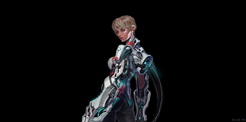 Female Cyborg Soldier — White, Dramatic