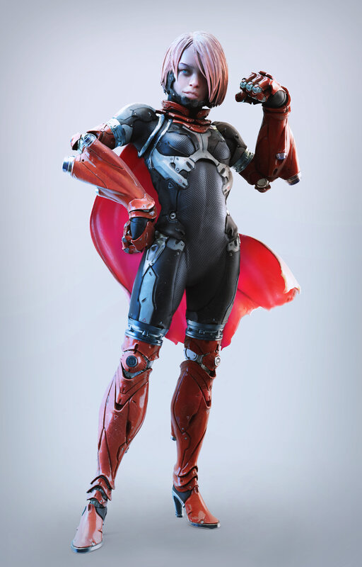 Female Cyborg Warrior — Black, Confident