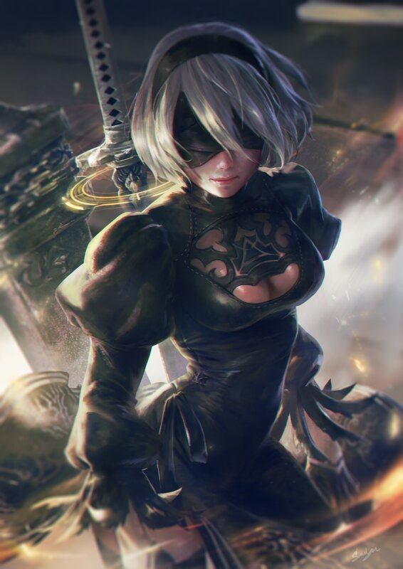 Female Cyborg Warrior — Black, Dramatic, Digital Art