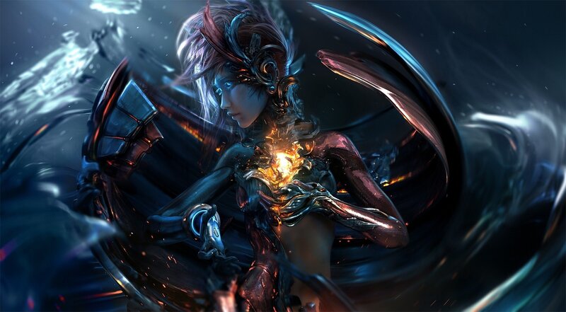 Female Cyborg Warrior — Black, Dramatic, Night