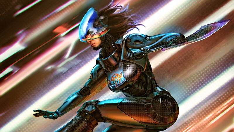 Female Cyborg Warrior — Blue, Dynamic