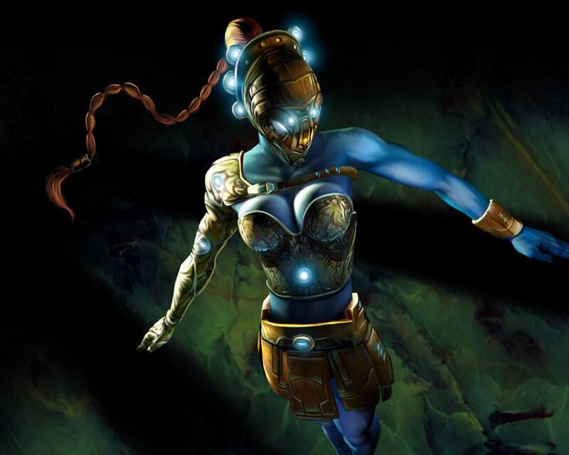 Female Cyborg Warrior — Blue