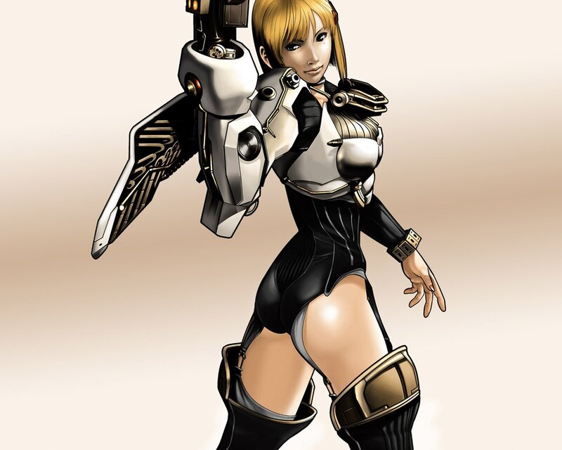 female cyborg warrior character