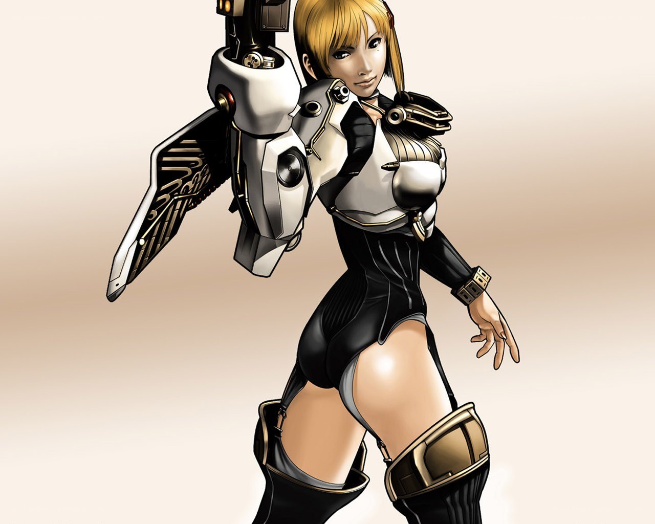 female cyborg warrior character