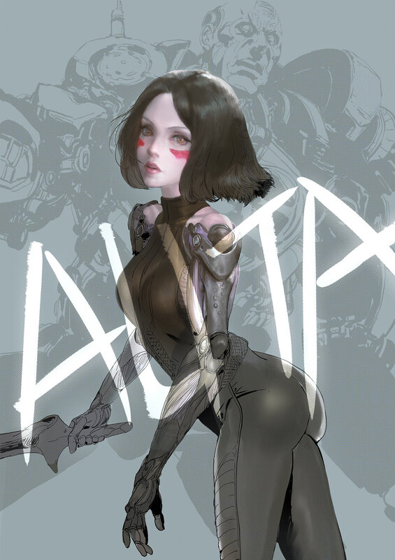 Female Cyborg Warrior — Gray, Dramatic, Digital Art