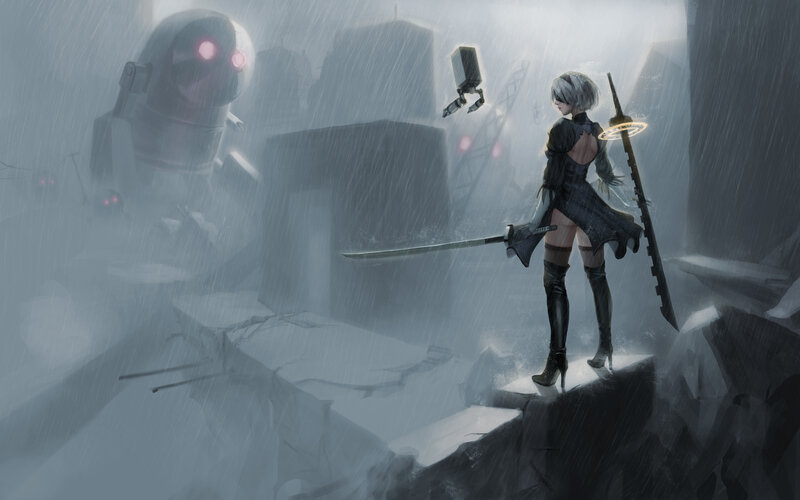 Female Cyborg Warrior — Gray
