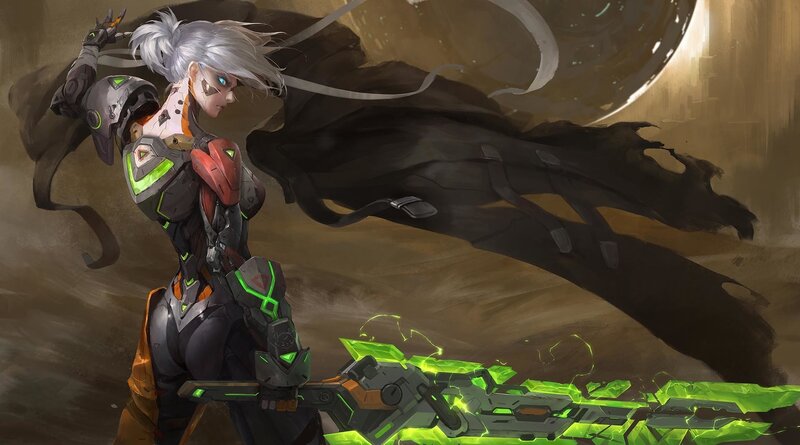 Female Cyborg Warrior — Green, Dramatic, Digital Art
