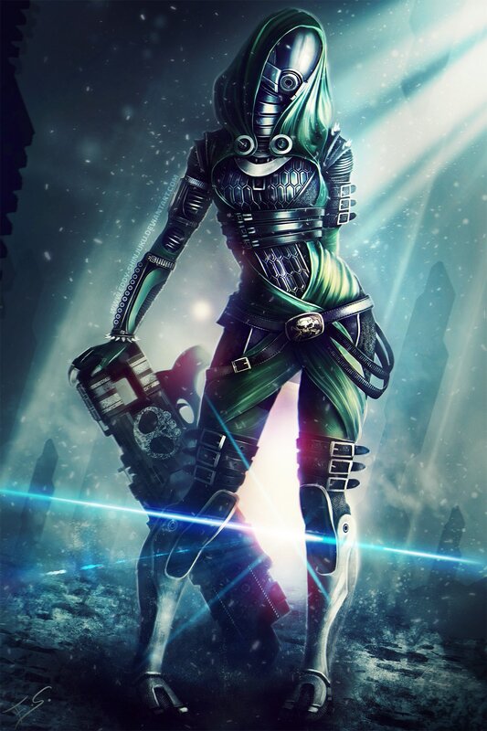 Female Cyborg Warrior — Green, Dramatic
