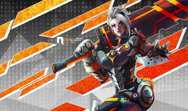 Female Cyborg Warrior — Orange