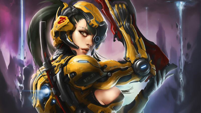 Female Cyborg Warrior — Yellow