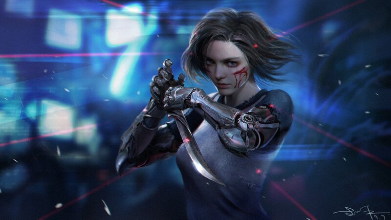 Female Cyborg with Blood