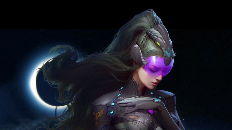 Female Cyborg with Glowing Mask