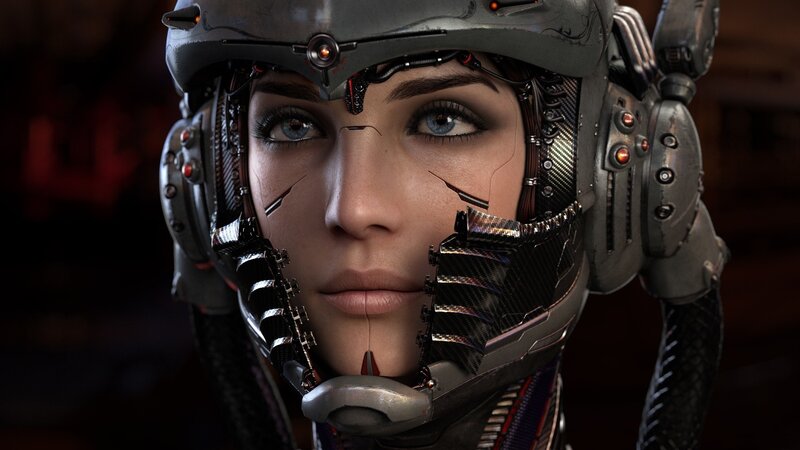 Female Cyborg with Helmet — Gray