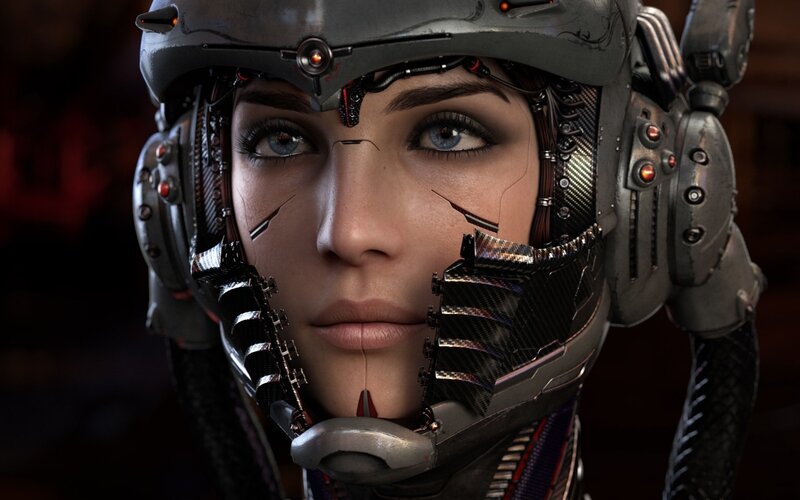 Female Cyborg with Helmet
