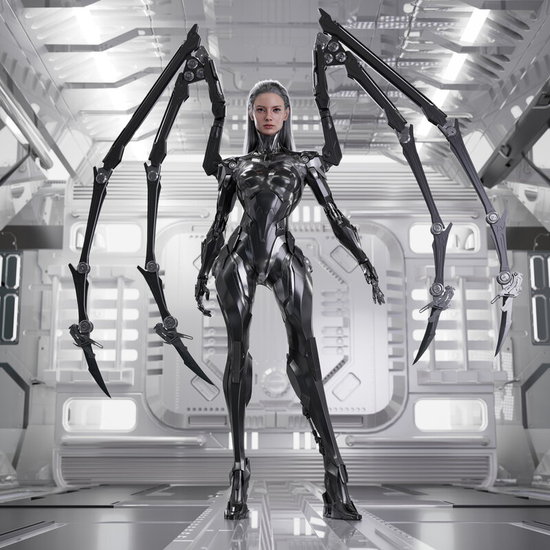 Female Cyborg with Mechanical Limbs