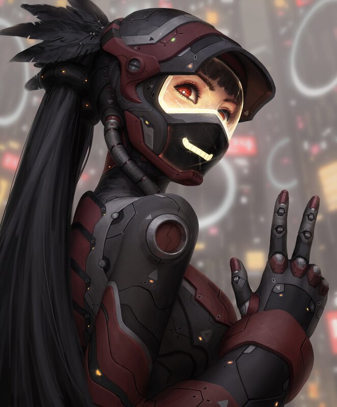 Female Cyborg with Red Eyes