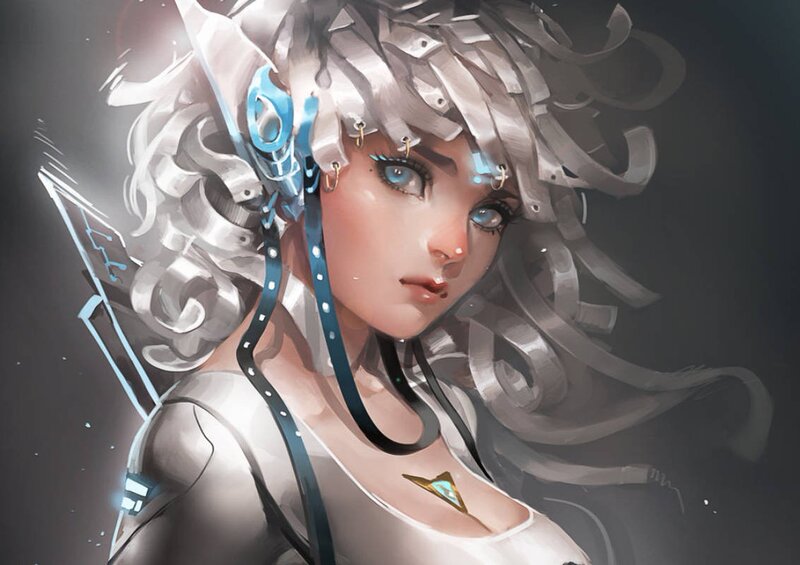 Female Cyborg with Silver Hair