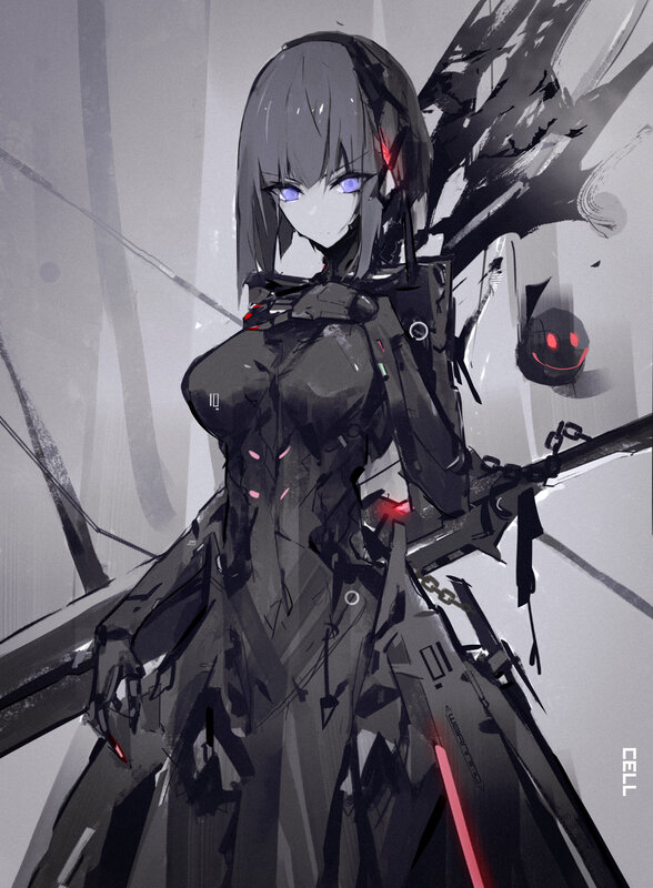 Female Cyborg with Wings — Gray