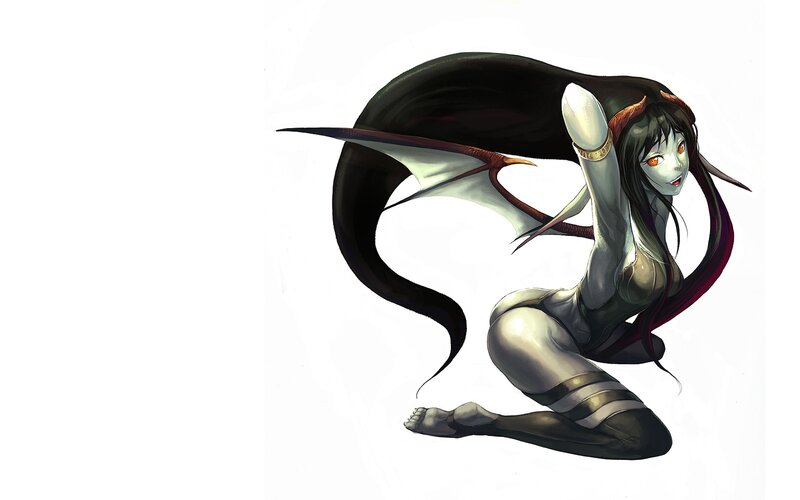 Female Demon Character — Black, Dramatic, Digital Art, Wings, Horns