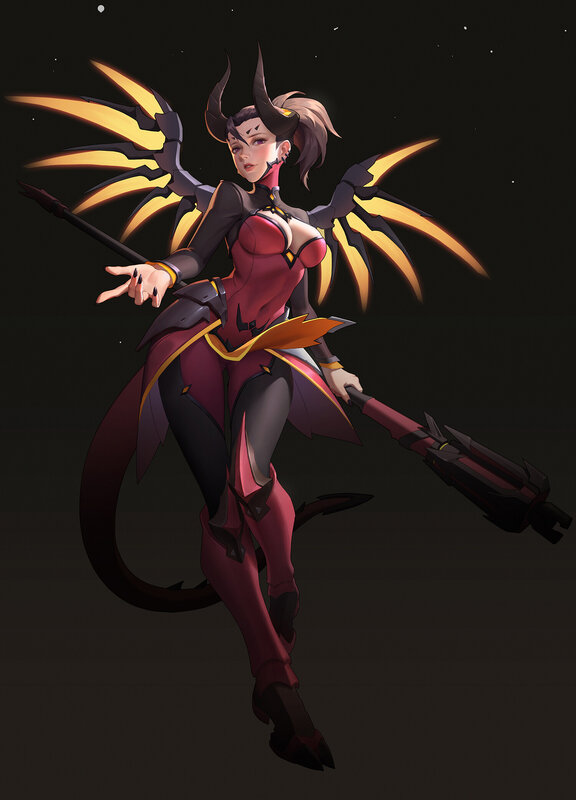 Female Demon Character — Black, Dramatic, Night, Digital Art