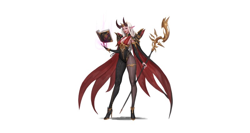 Female Demon Character — Red, Dramatic, Digital Art