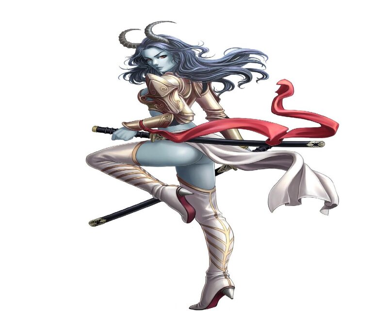 Female Demon Warrior — Blue, Dramatic