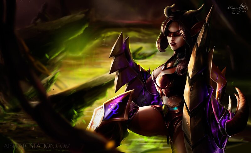 Female Demon Warrior — Purple, Dramatic, Night, Digital Art