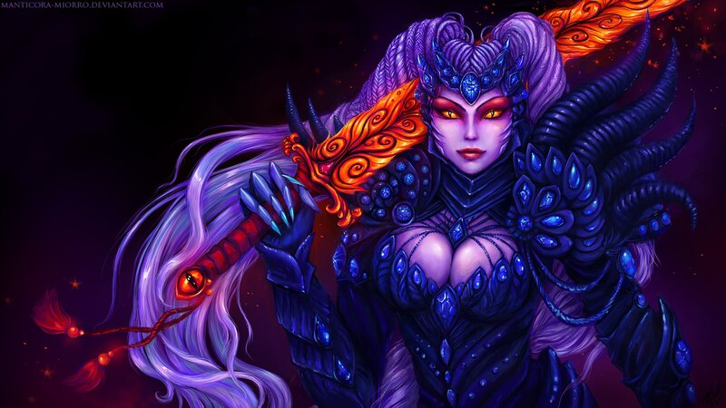 Female Demon Warrior — Purple, Dramatic, Night