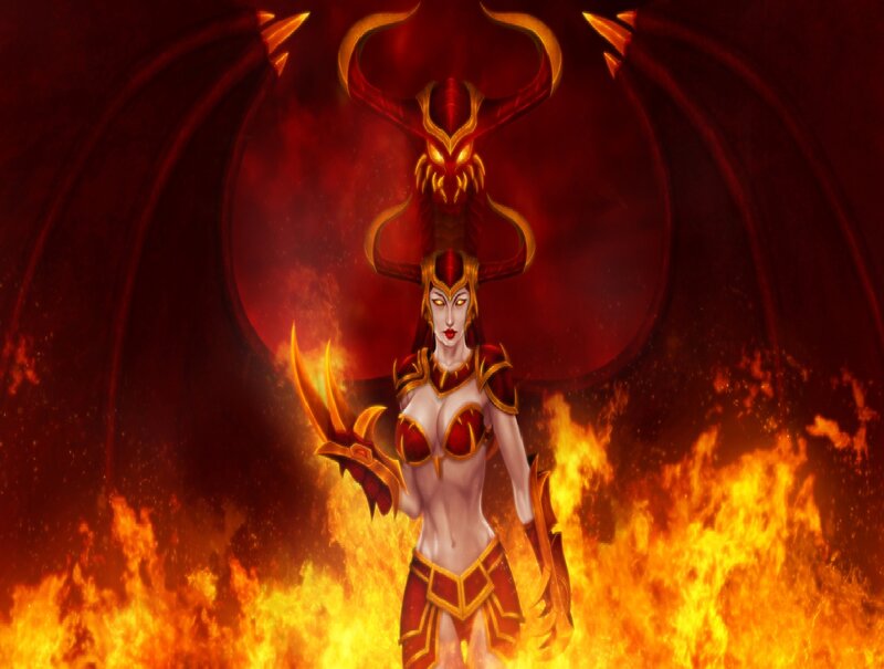 Female Demon Warrior — Red, Dramatic
