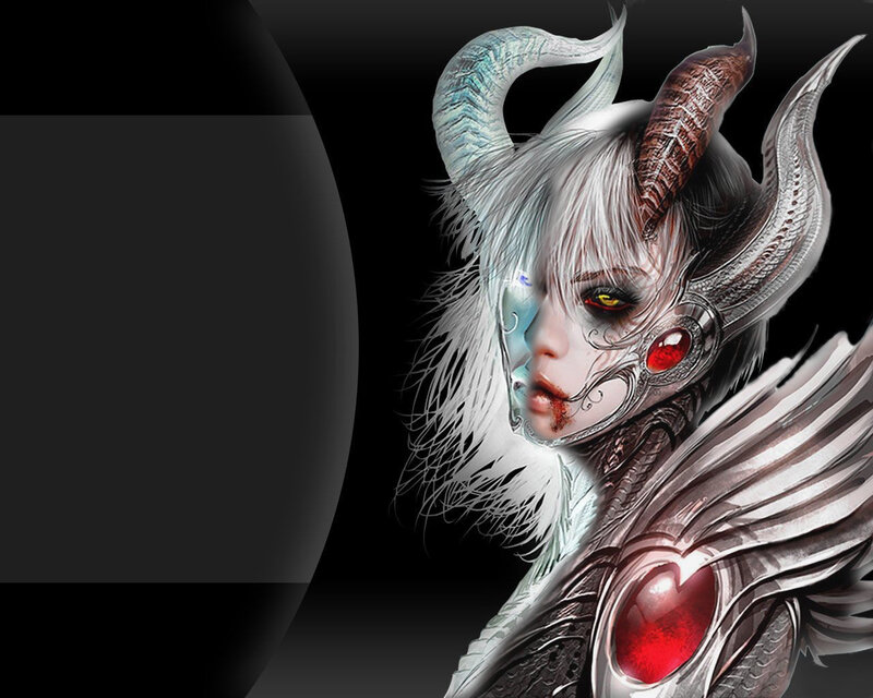 Female Demon with Horns — Black, Dramatic, Digital Art