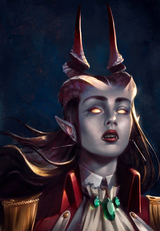 Female Demon with Horns — Dark Blue