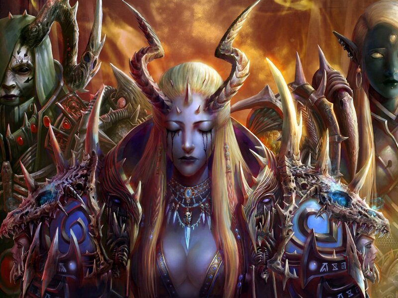 Female Demon with Horns — Gold, Dramatic, Digital Art