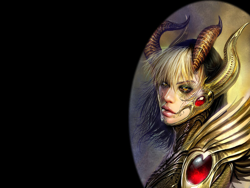 Female Demon with Horns — Gold